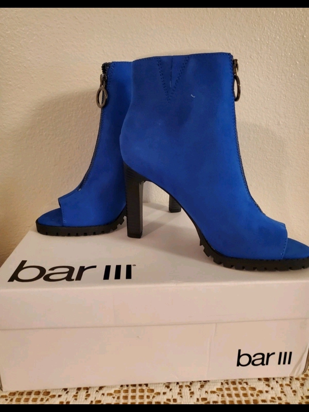 Bar III Blue Ankle Boots Stiletto Heel Pointed Toe Sock Booties Women 5.5
